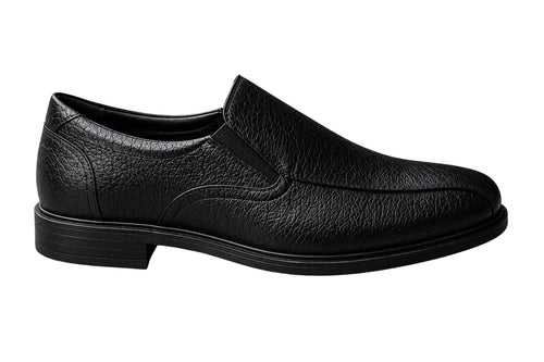 KZ Apparels men's black leather loafers – front three-quarter view